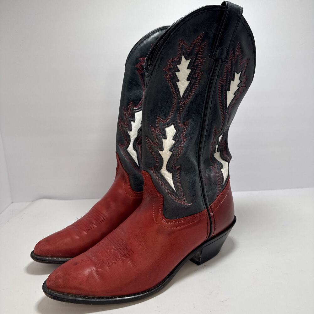 Vintage Laredo Red Black Western Cowboy Boots Women’s 7.5 Snip Toe Leather
